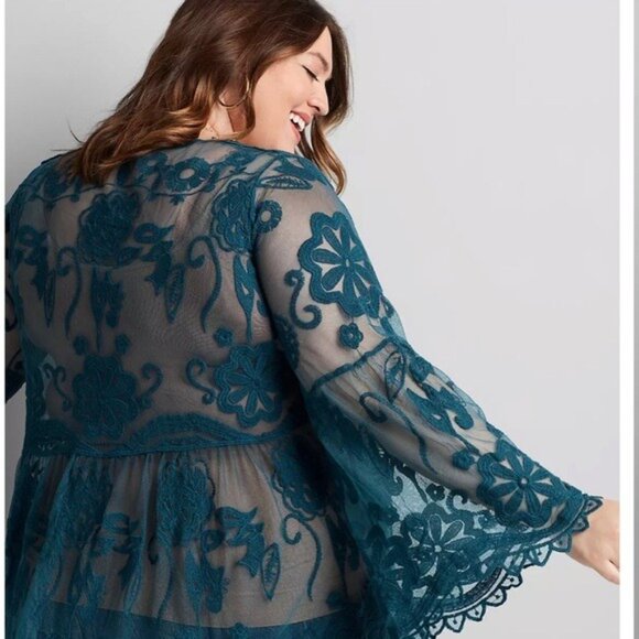 Lane Bryant Size 16 Embroidered Mesh Babydoll Top Coquette Romantic Fairycore - Picture 2 of 12